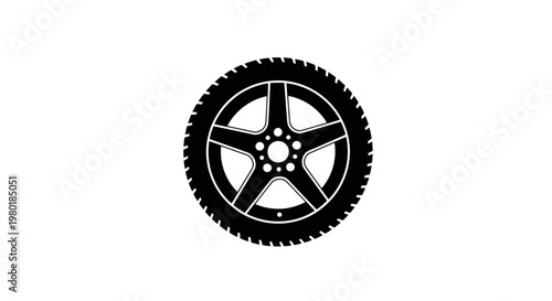 Detailed black tire illustration with a five spoke design silhouette