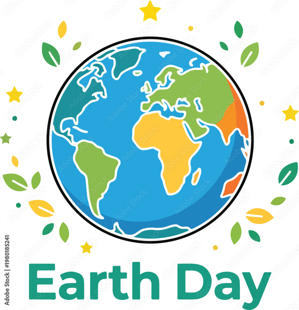 Naklejka premium Happy Earth Day Globe and Leaves Vector Illustration