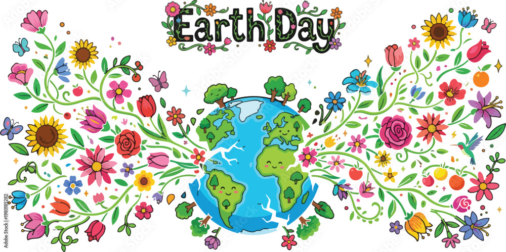 Obraz premium Happy Earth Day Floral Vector Illustration