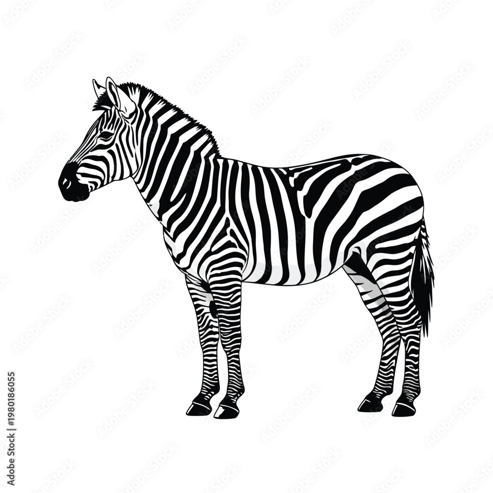 Obraz premium Striking black and white zebra illustration with intricate stripe patterns