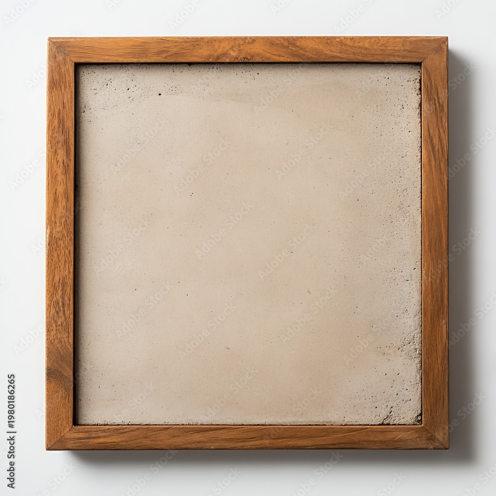 Fototapeta premium Minimalist Square Wooden Frame with Light Concrete Panel, showcasing Raw Textures and Modern Industrial-Natural Contrast on White Background, backdrop, material