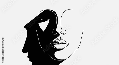 Abstract line art face composition with shadow detail and minimalist design
