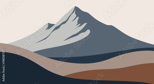 Abstract mountain landscape illustration in earth tones with minimalist design