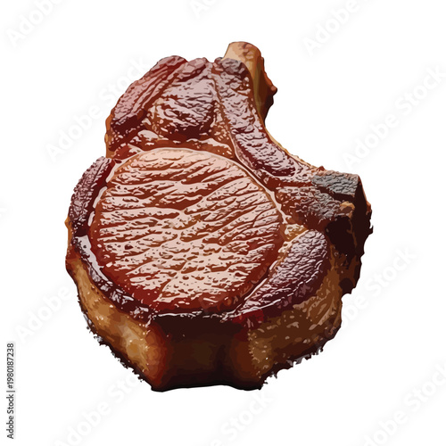 Thick cut pork chop with a caramelized brown crust