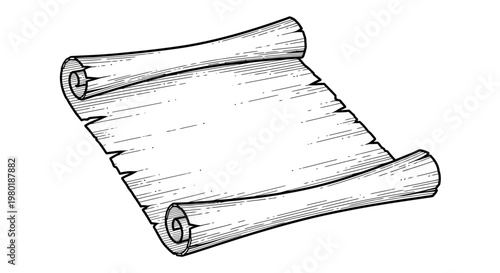 Hand-drawn vintage unrolled blank parchment scroll vector illustration with empty copy space for text, old paper background.