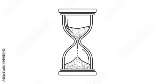 Hourglass with Flowing Sand Line Art Vector Icon. Time Passing Concept, Countdown, Measurement, Antique Sand Timer Symbol.