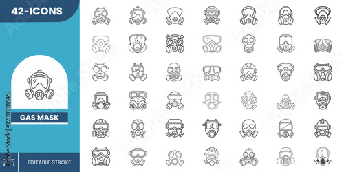 Editable Gas Mask Icons Pack – Modern Vector Design for Safety Gear, Emergency Response and Hazard Protection Use.