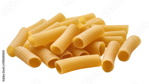 Bild auf Leinwand Isolated pile of dry uncooked rigatoni pasta tubes ready for cooking delicious I