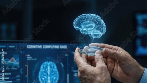 Glowing Digital Brain with Microprocessor