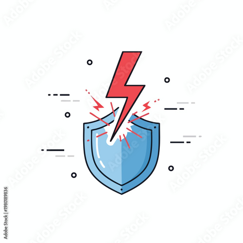 Dynamic Digital Security Concept with Shield and Lightning Bolt