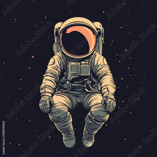 Vintage Astronaut Vector Illustration 2