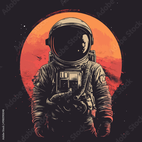 Vintage Astronaut Vector Illustration 3