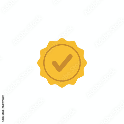Golden Award Badge with Checkmark for Quality Assurance and Certification