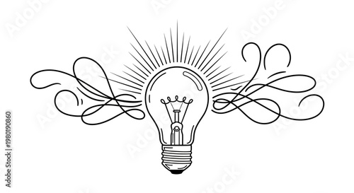 Decorative light bulb illustration with ornate swirling elements