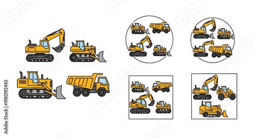 Yellow Construction Machines and Vehicles.