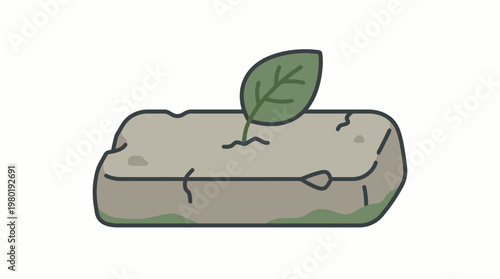 Resilient green plant leaf emerging from a textured grey rock, embodying new beginnings and strength in adversity