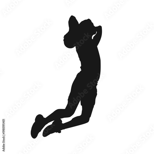 basketball player slam dunk silhouette vector illustration isolated on transparent background, sport action icon for logo, print and design