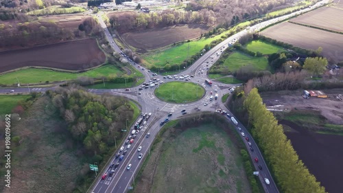 Commercial transport and logistics flow through the Sheriffhall junction in Midlothian. A wide perspective of the massive highway intersection on the Edinburgh City Bypass in Scotland