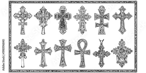 Coptic Ethiopian African Christian Cross Collection-Filigree Processional Lalibela Axum Nubian Ankh Pectoral Wedding Cross Heritage-Fine Art