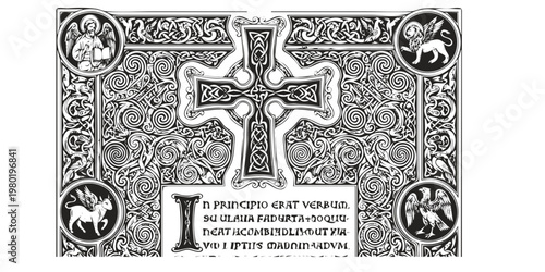 Illuminated Manuscript Cross Carpet Page-Book of Kells Knotwork Gold Leaf Lapis Lazuli Evangelist Vellum Parchment Medieval-Fine Art