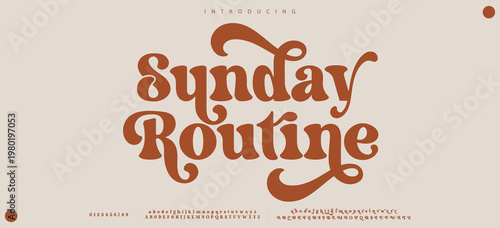 Sunday Routine Elegant alphabet letters font brand logo. Typography luxury classic serif fonts decorative wedding vintage retro logos. vector illustration