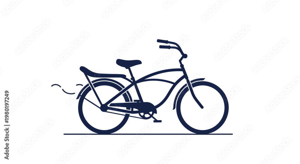 Fototapeta premium A dark blue cruiser bicycle is depicted against a white background.