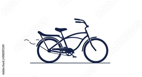 A dark blue cruiser bicycle is depicted against a white background.