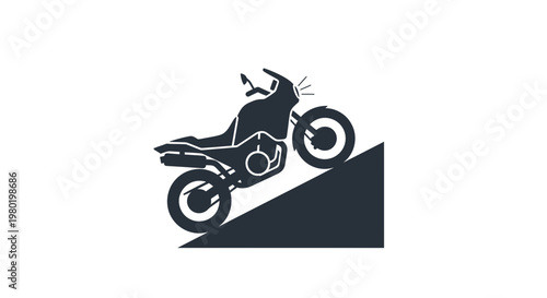 Motorcycle climbing an incline on a white background.