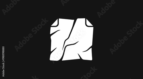 Crumpled Paper Icon on Black Background