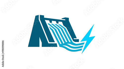 Hydroelectric Dam Logo with Electricity Bolt