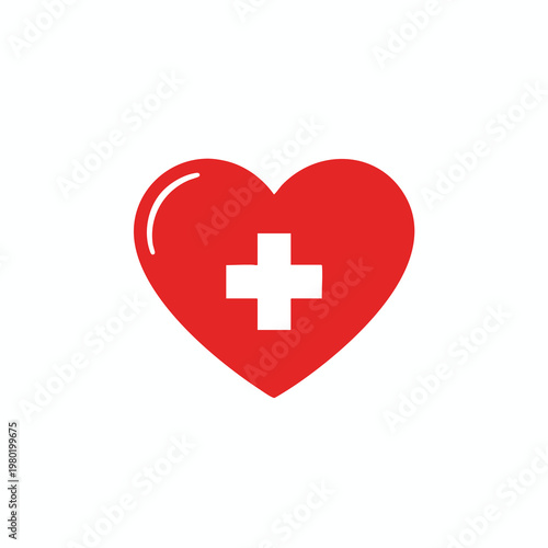 Heart with Medical Cross Symbol for Healthcare and Wellness Concepts