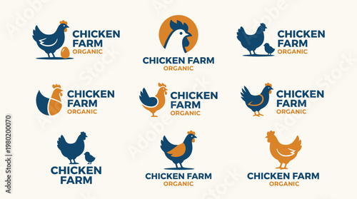 Curated collection of stylized chicken and rooster farm logo templates, ideal for organic poultry businesses, agricultural branding, and fresh food market identity designs