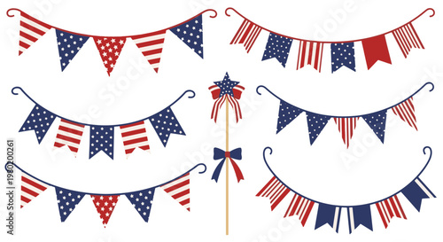 Foto American Flag themed Bunting with Stars and Stripes Patterns for Festive Decorat