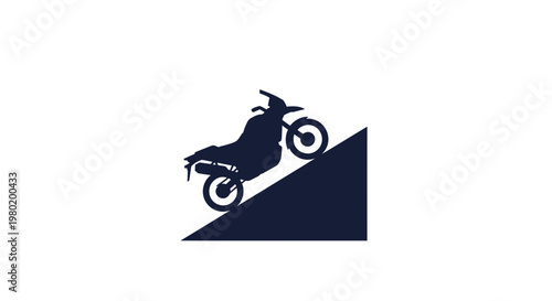 Motorcycle silhouette climbing an inclined plane.
