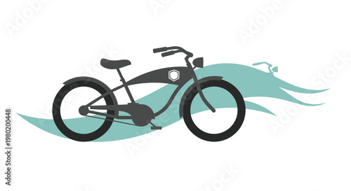Bicycle with stylized waves suggesting movement and water.