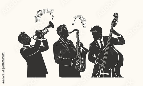 Jazz musicians playing musical instruments.