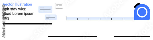 Measurement, engineering tools, blueprint design, precise planning, construction planning, technical analysis. A measuring tape with numeric scales and assorted text elements. Measurement