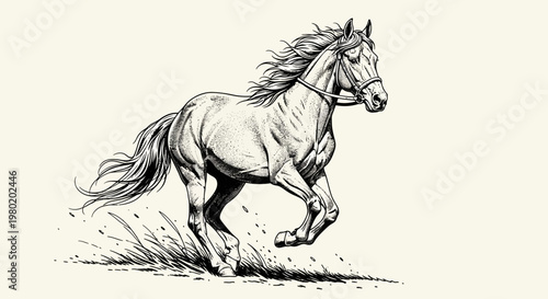 Running horse illustration with flowing mane and tail in dynamic pose vector image