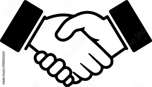 Hand Drawn Handshake Black and White Illustration in Minimal Line Art Style Design