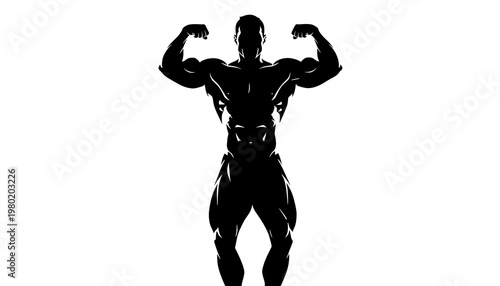 Strong Muscular Bodybuilder Silhouette Flexing Arms