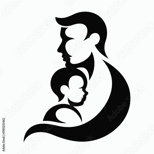 A black and white silhouette of a man and a child