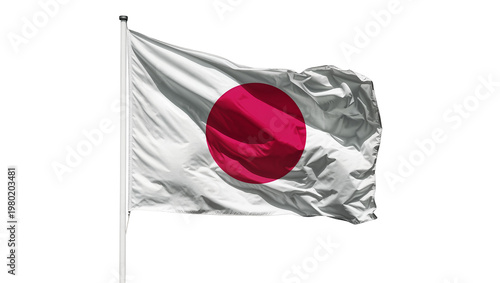 Canvastavla Isolated vibrant national flag of Japan with iconic red sun disk proudly waving in the breeze
