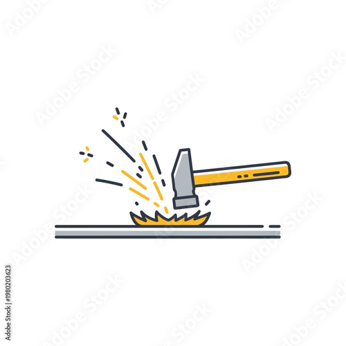 Fine Line Vector Icon of Flying Sparks from Hammer Strike, Dynamic Energy. transparent.