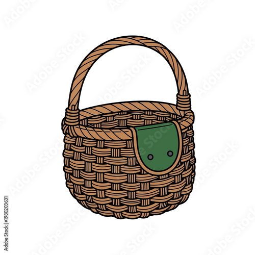 Fisherman's Creel Basket Outlined Vector Icon, Rustic Catch Container. transparent.