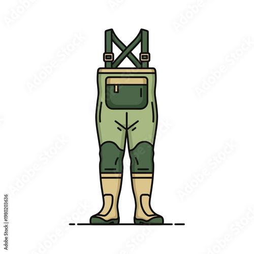 Fishing Waders Gear Outlined Vector Icon, Protective Angler Apparel. transparent.