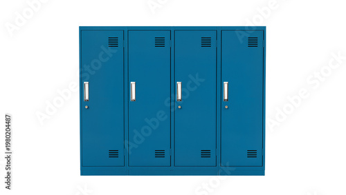 Принти на полотні Isolated row of four blue school gym office lockers with silver handles and vent