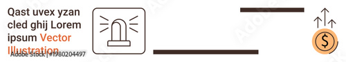 Financial management, emergency savings, economic alert, crisis solutions, risk planning, investment growth. Icons of a siren light and rising coin. Economic alert and financial management concept