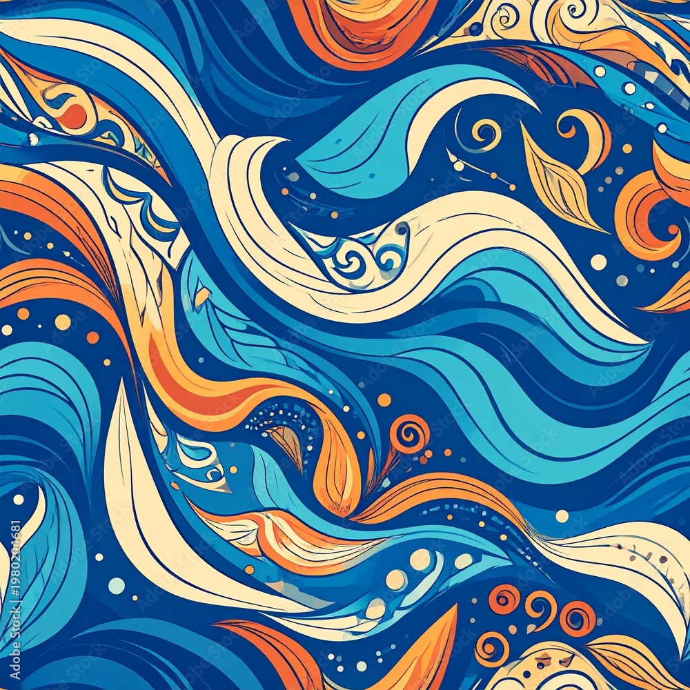 Fototapeta premium Ethnic river tribe pattern with wave-like flowing shapes, fluid symmetry, calming natural design