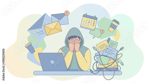 Human Centered Illustration of Stressed Freelancer with Too Many Tasks