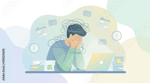 Overworked Freelancer Facing Stress and Anxiety at Laptop Vector Design